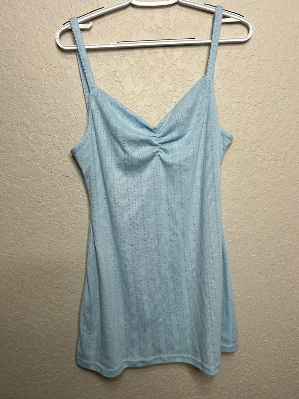 White Fox Baby Blue Pointelle Mini Dress XL - Picture 2 of 7